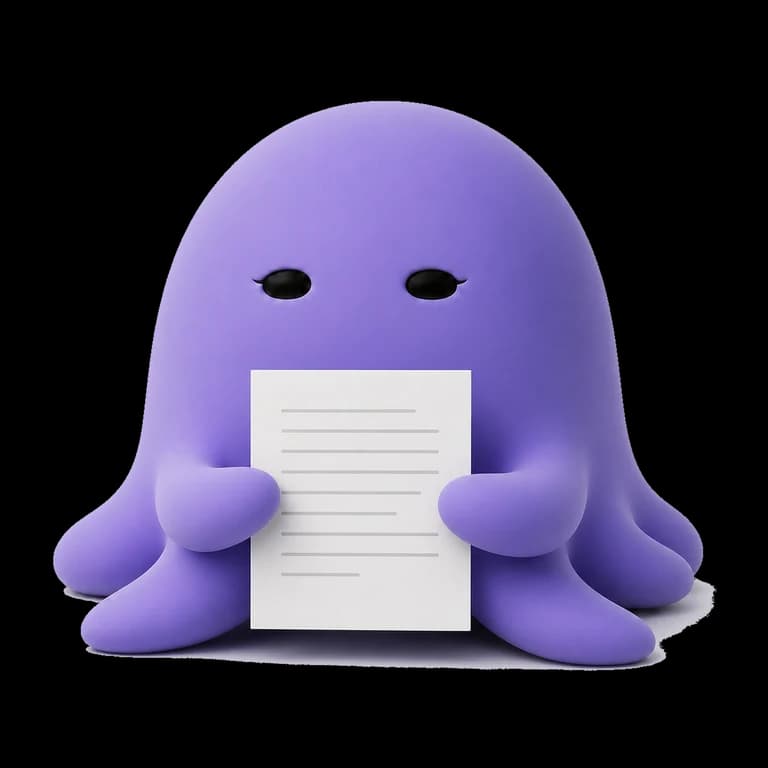 Octo holding a single printed page steady in two front arms