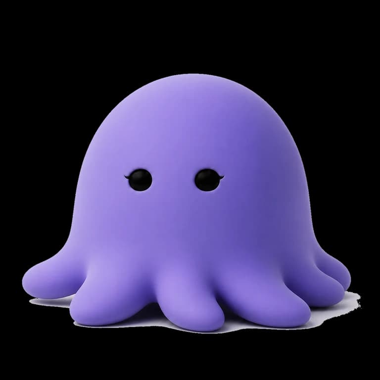 Octo sitting squarely upright with every arm planted and both eyes wide and round