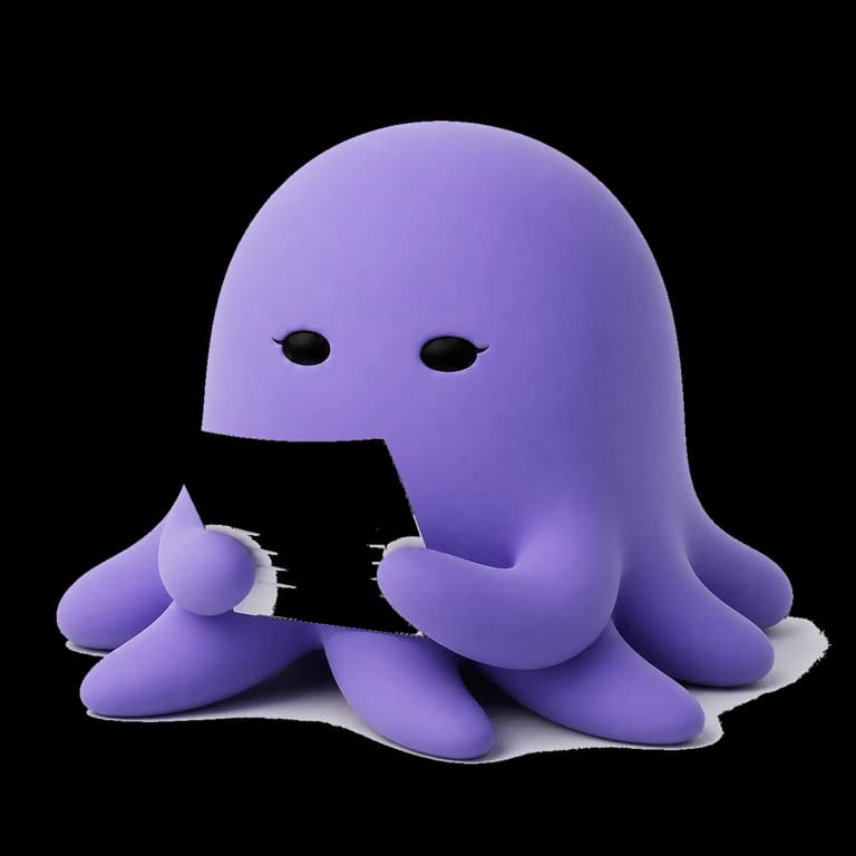 Octo holding a single page open in two front arms and reading it closely