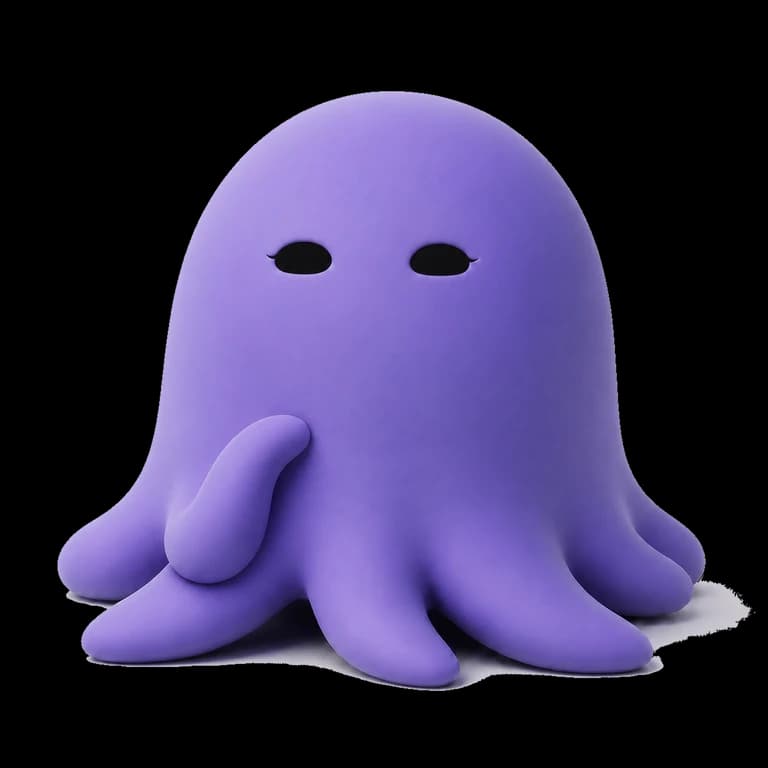Octo sitting upright with one arm folded across in front of them and their eyes narrowed